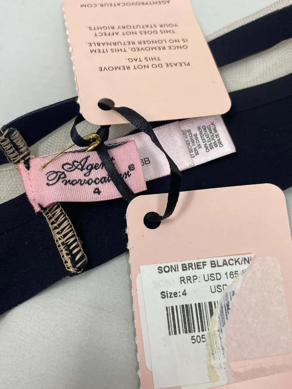 Agent Provocateur Soni Black Nude Brief AP4 Large NWT $165